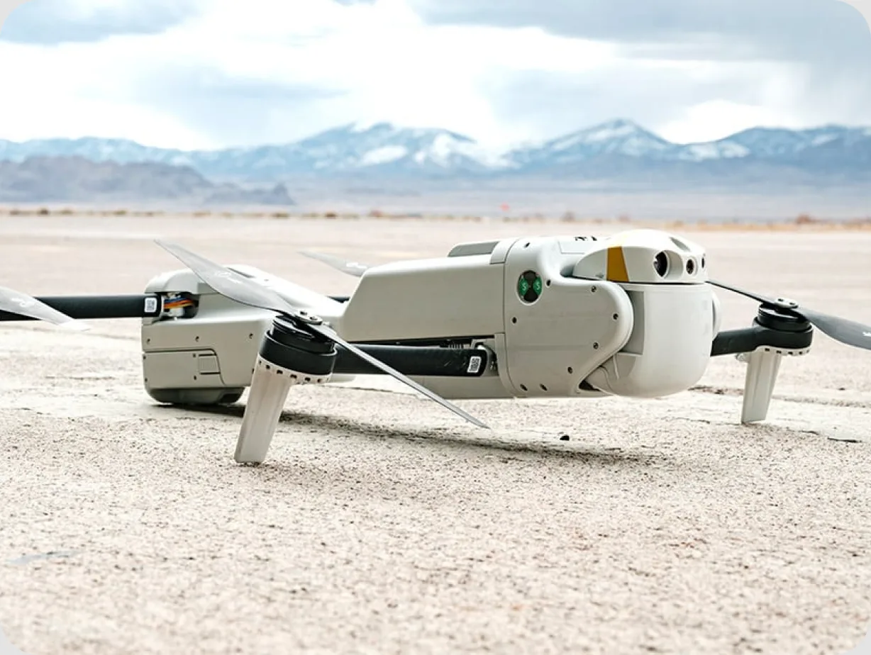 FLIR quadcopter drone on a desert airfield
